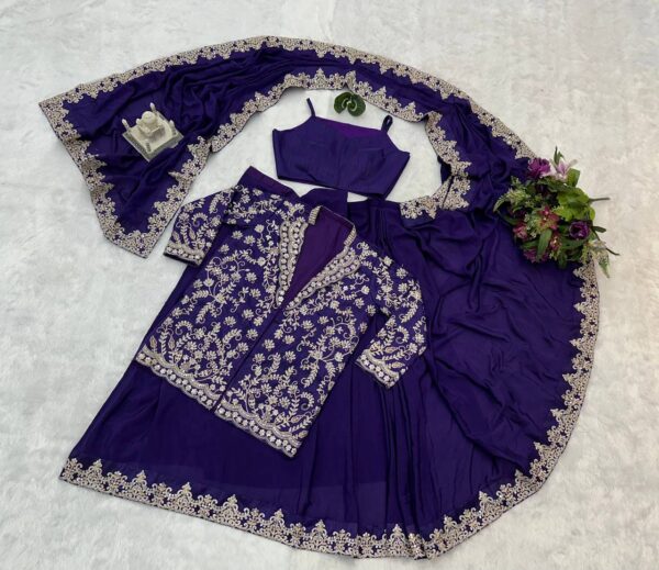 ✨ Indo-Western Chinon Drape Saree with Fully Embroidered Koti & Blouse ✨