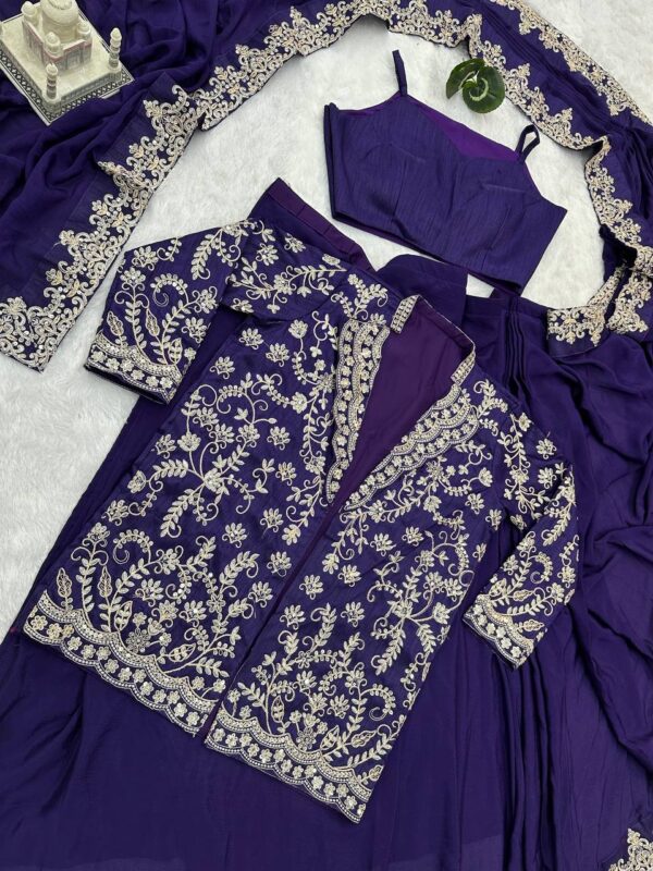 ✨ Indo-Western Chinon Drape Saree with Fully Embroidered Koti & Blouse ✨