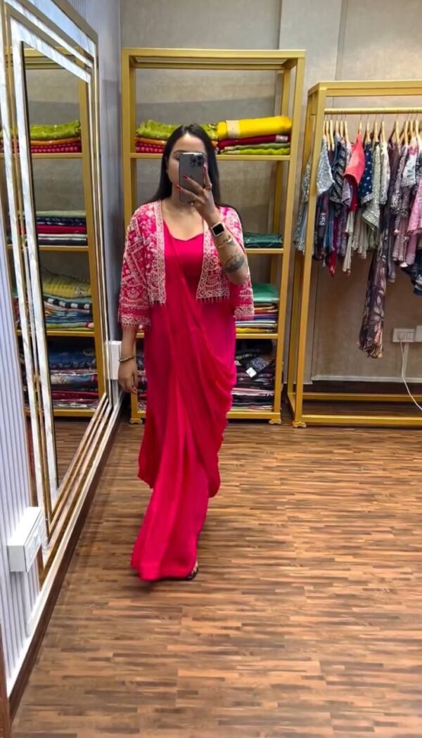 🥻✨ GLAM ELEGANCE Indo-Western Drape Saree with Embroidered Koti & Inner Blouse ✨🥻