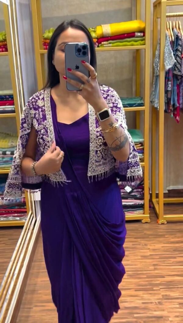 🥻✨ GLAM ELEGANCE Indo-Western Drape Saree with Embroidered Koti & Inner Blouse ✨🥻