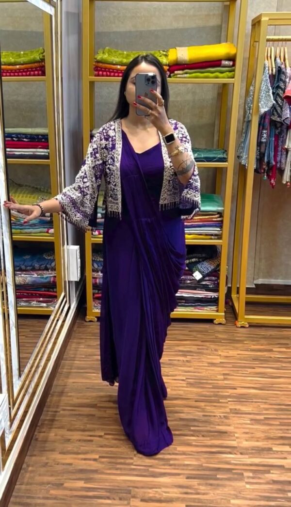 🥻✨ GLAM ELEGANCE Indo-Western Drape Saree with Embroidered Koti & Inner Blouse ✨🥻