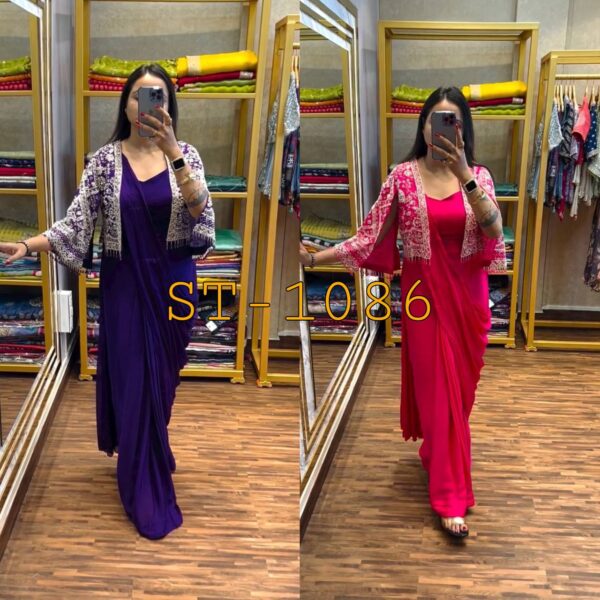 🥻✨ GLAM ELEGANCE Indo-Western Drape Saree with Embroidered Koti & Inner Blouse ✨🥻