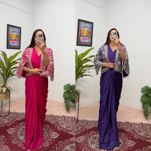 🥻✨ GLAM ELEGANCE Indo-Western Drape Saree with Embroidered Koti & Inner Blouse ✨🥻