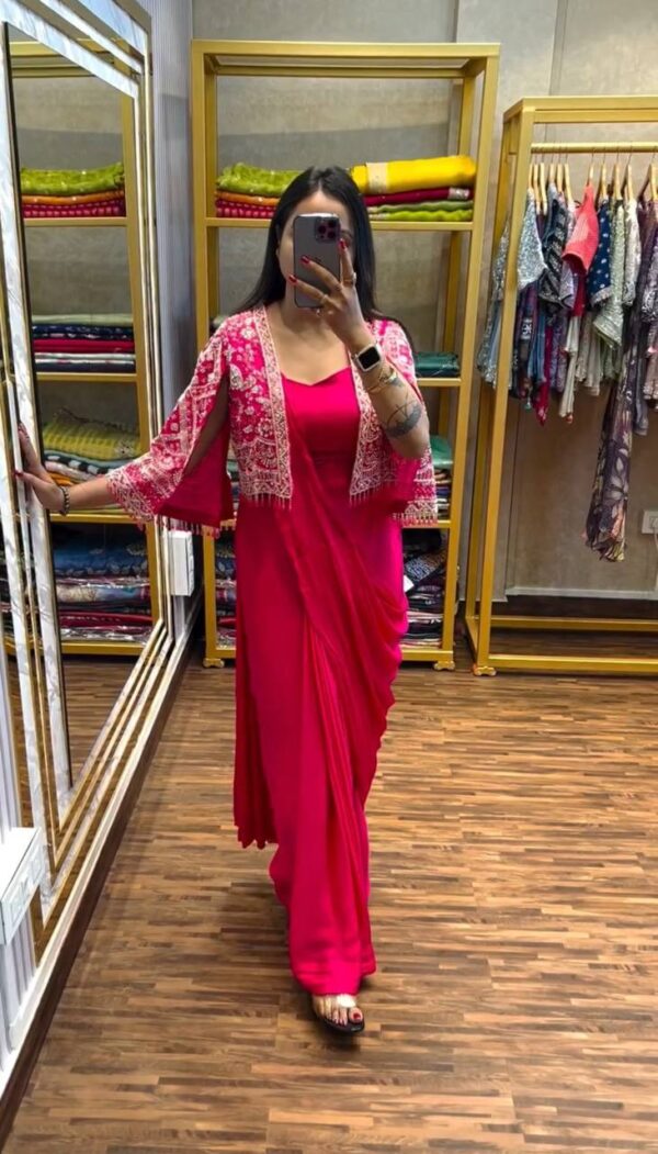🥻✨ GLAM ELEGANCE Indo-Western Drape Saree with Embroidered Koti & Inner Blouse ✨🥻