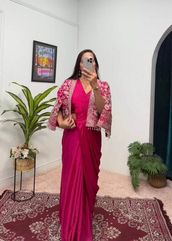 🥻✨ GLAM ELEGANCE Indo-Western Drape Saree with Embroidered Koti & Inner Blouse ✨🥻