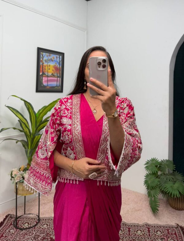 🥻✨ GLAM ELEGANCE Indo-Western Drape Saree with Embroidered Koti & Inner Blouse ✨🥻