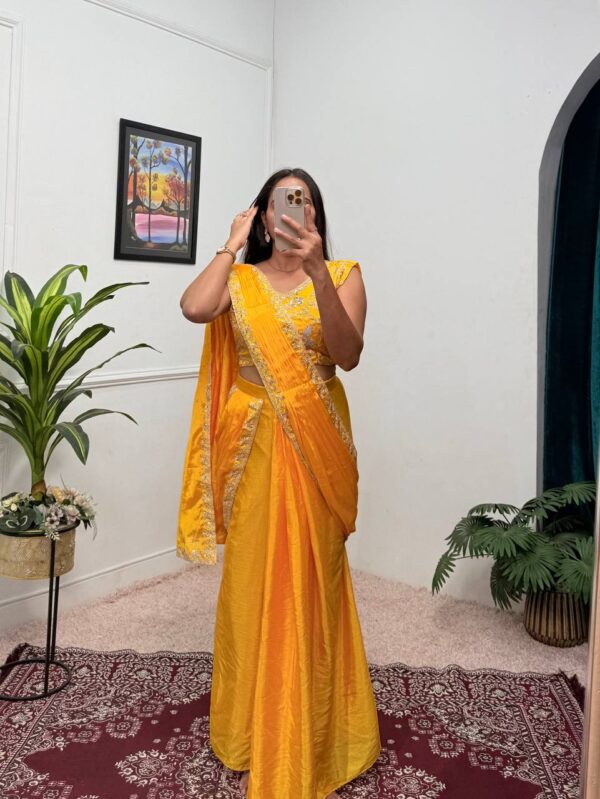 💃 Elegant Embroidered Indo-Western Lehenga Saree ✨