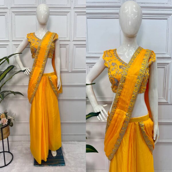 💃 Elegant Embroidered Indo-Western Lehenga Saree ✨