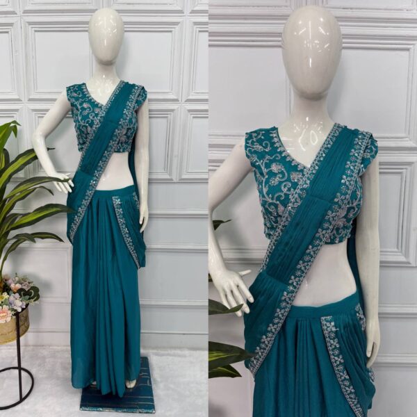 💃 Elegant Embroidered Indo-Western Lehenga Saree ✨