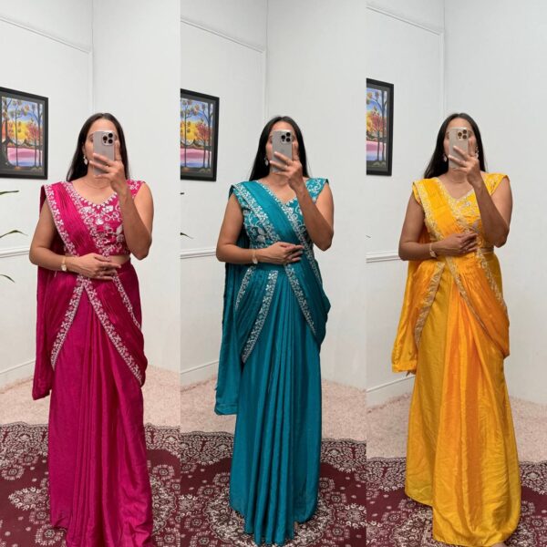 💃 Elegant Embroidered Indo-Western Lehenga Saree ✨
