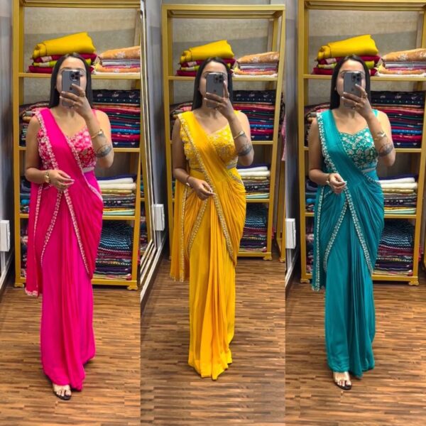 💃 Elegant Embroidered Indo-Western Lehenga Saree ✨