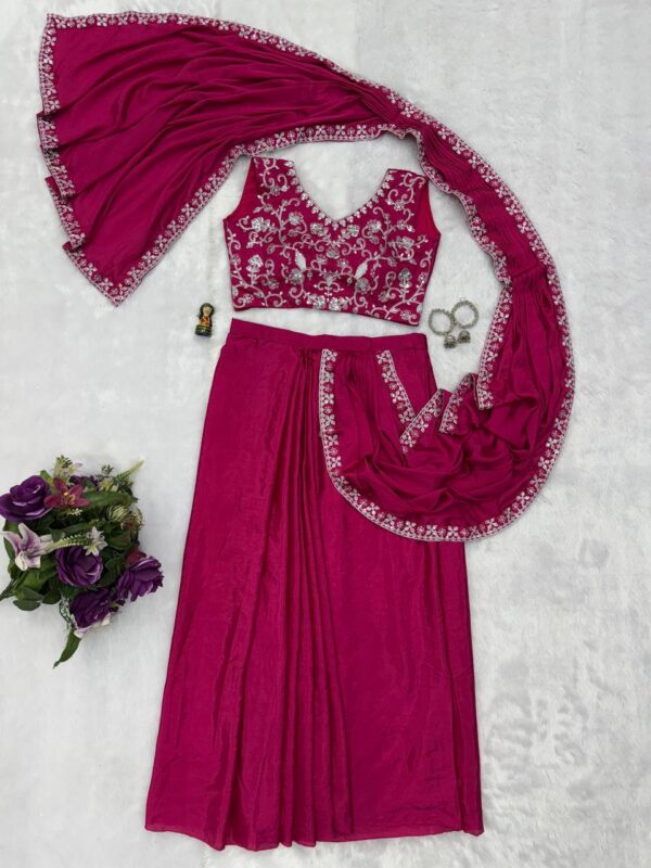 💃 Elegant Embroidered Indo-Western Lehenga Saree ✨