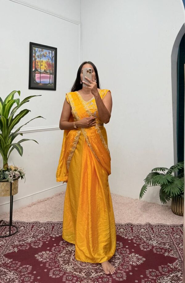 💃 Elegant Embroidered Indo-Western Lehenga Saree ✨