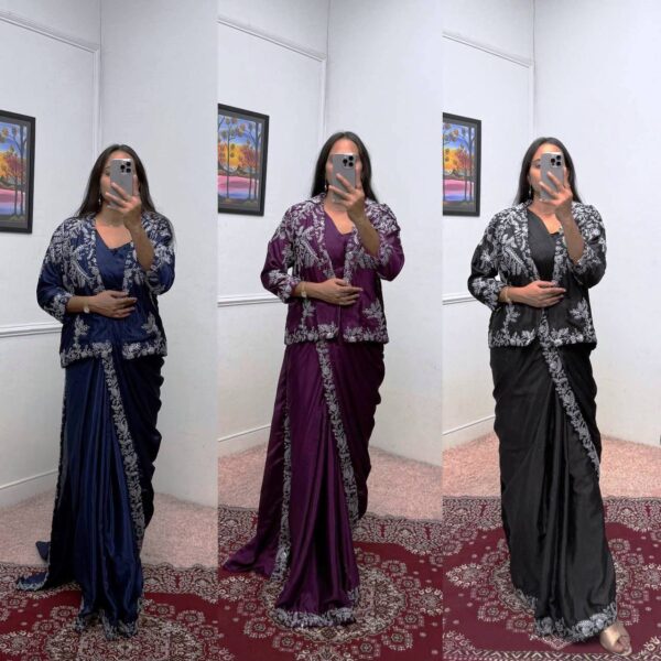 ✨ Royal Radiance Indo-Western Drape Saree Set ✨