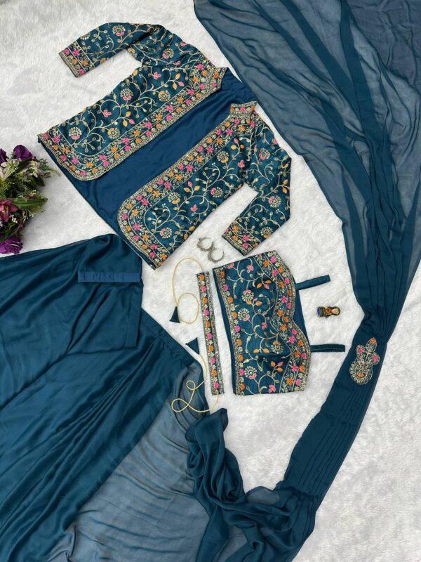 ✨ Zip & Slay! Indo-Western Drape Saree Set with Embroidered Jacket & Belt (6 Stunning Colors) 💃