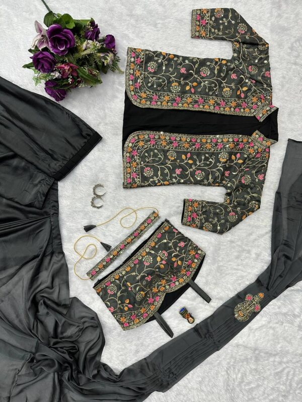 ✨ Zip & Slay! Indo-Western Drape Saree Set with Embroidered Jacket & Belt (6 Stunning Colors) 💃
