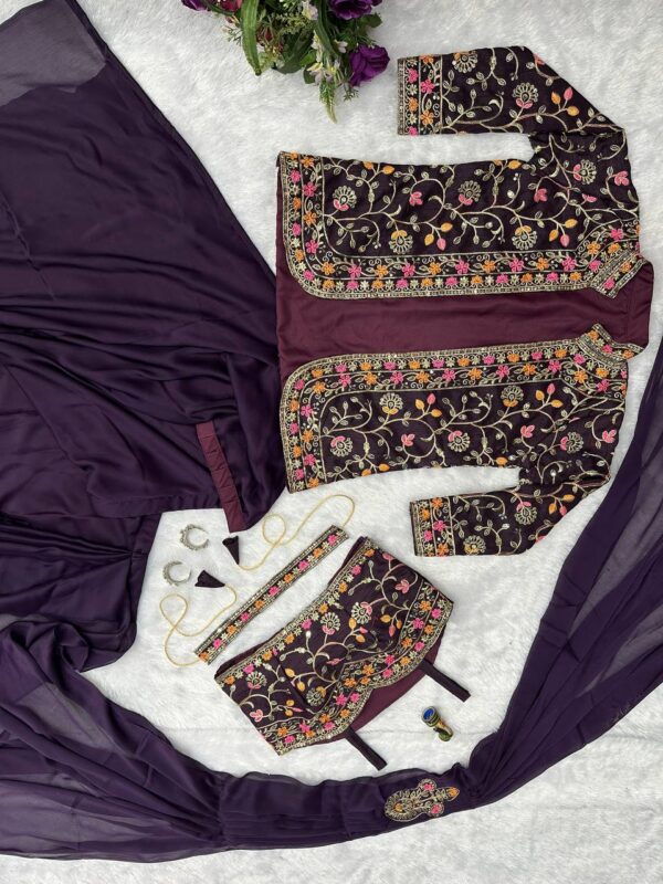 ✨ Zip & Slay! Indo-Western Drape Saree Set with Embroidered Jacket & Belt (6 Stunning Colors) 💃
