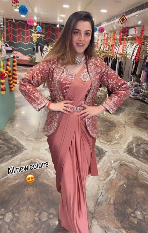 ✨ Zip & Slay! Indo-Western Drape Saree Set with Embroidered Jacket & Belt (6 Stunning Colors) 💃